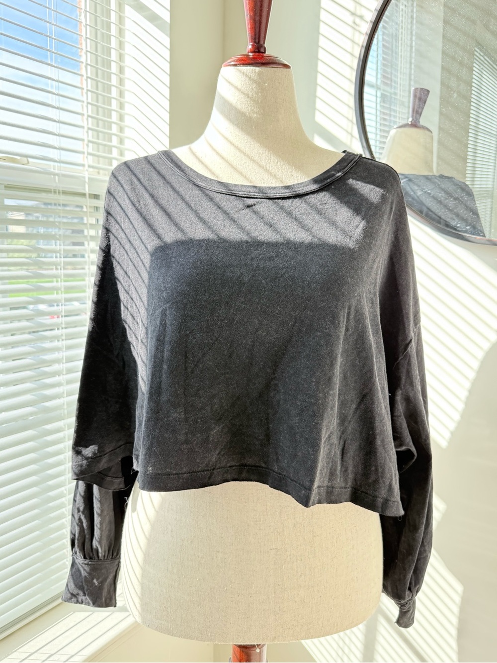 Free People Black Cropped Long-Sleeve Top